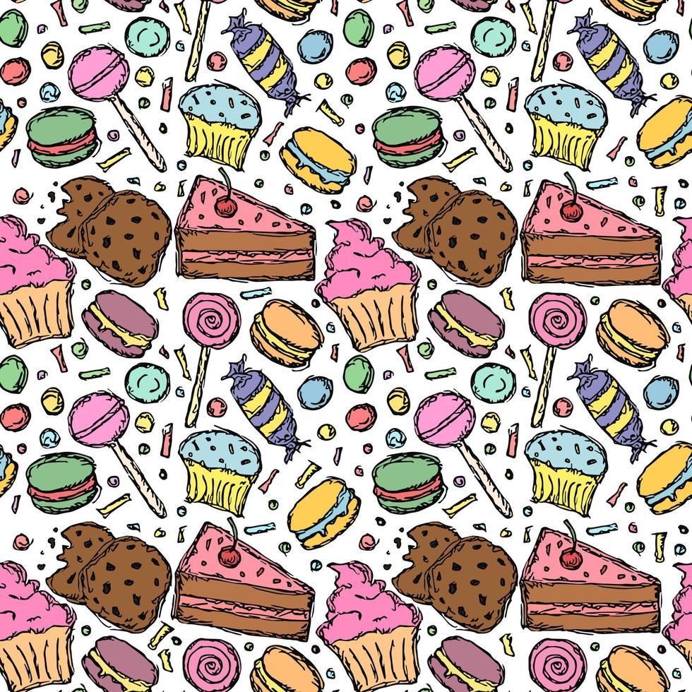 Seamless candy pattern. Sweets and candy background. Doodle vector illustration with sweets and candy icons