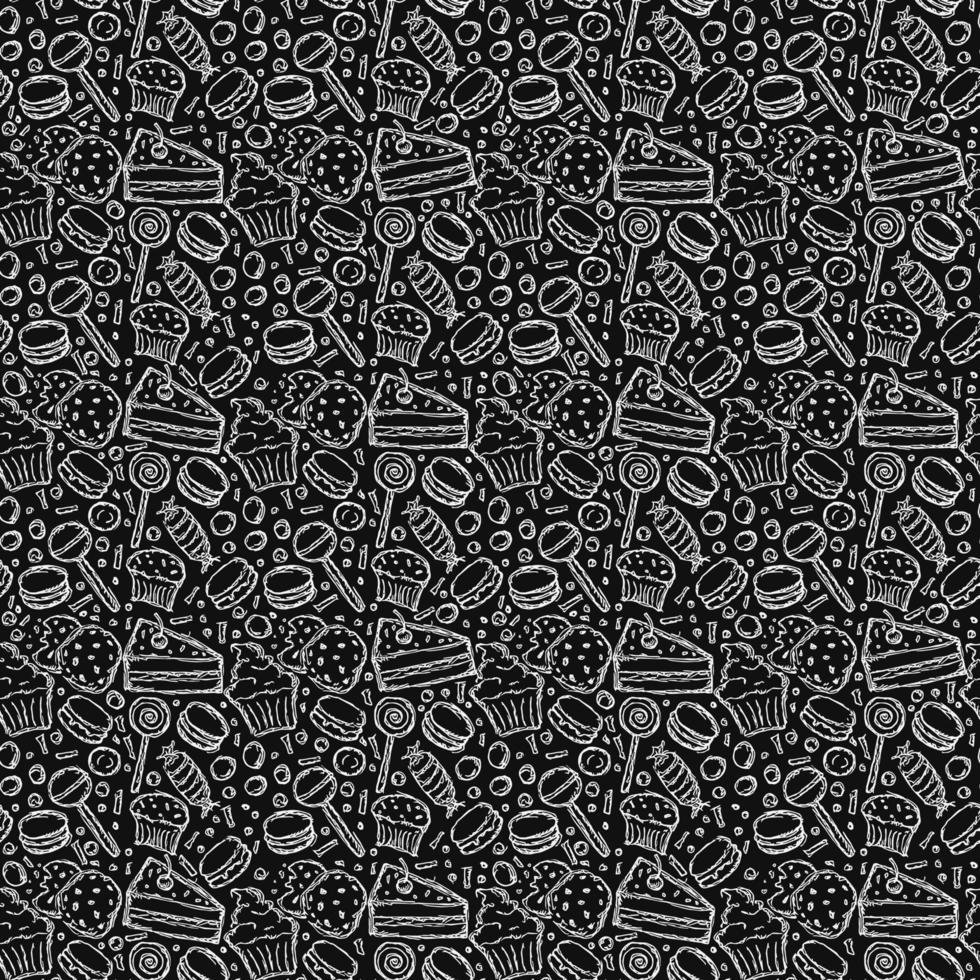 Seamless candy pattern. Sweets and candy background. Doodle vector illustration with sweets and candy icons