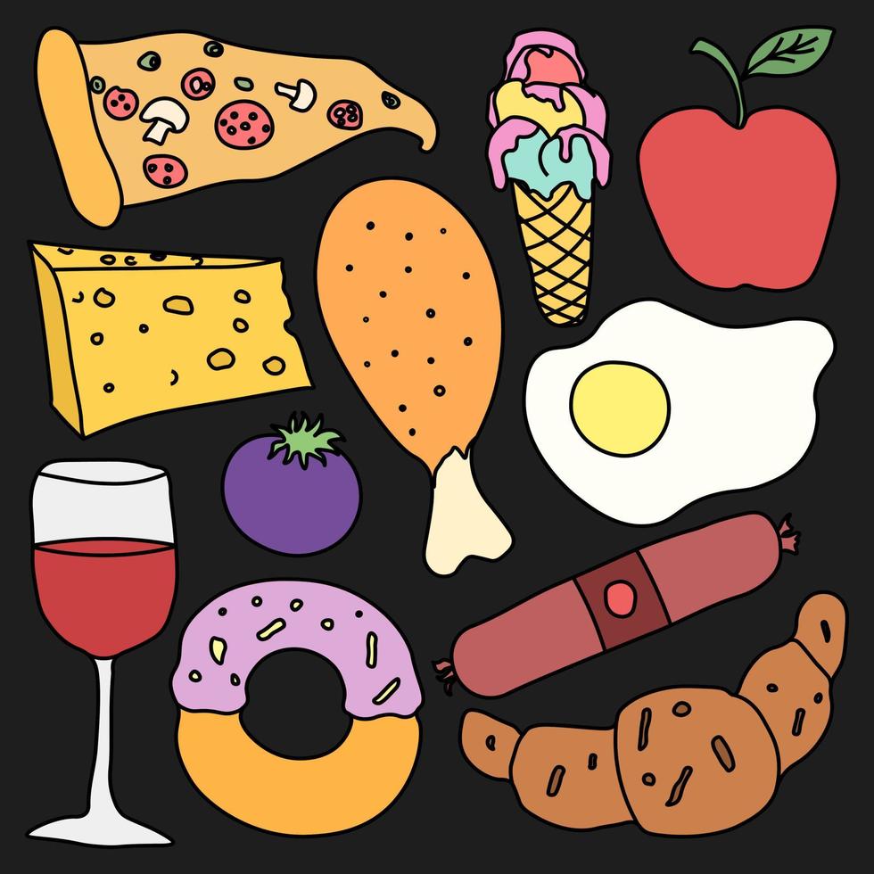 Cartoon food icons. Vector food background