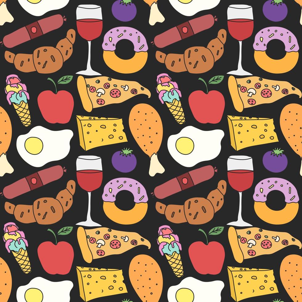 Seamless food pattern. Doodle food background. Food illustration vector