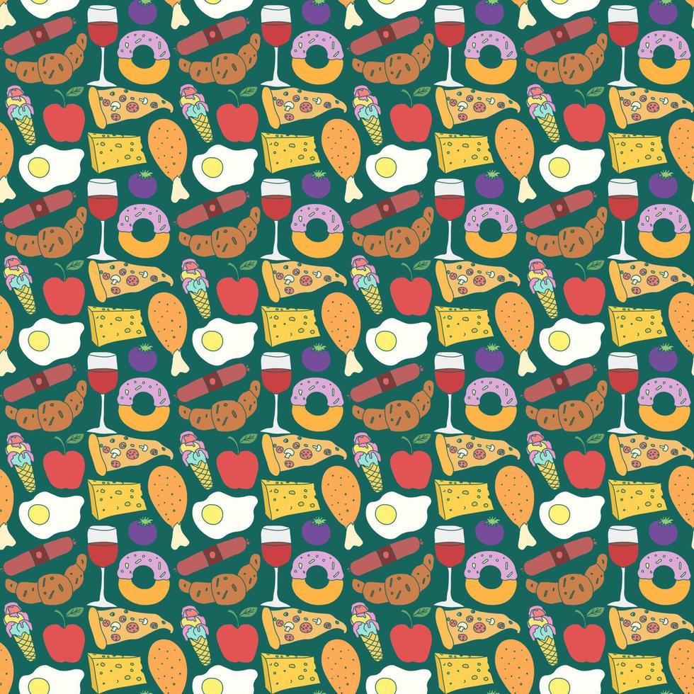 Seamless food pattern. Doodle food background. Food illustration vector