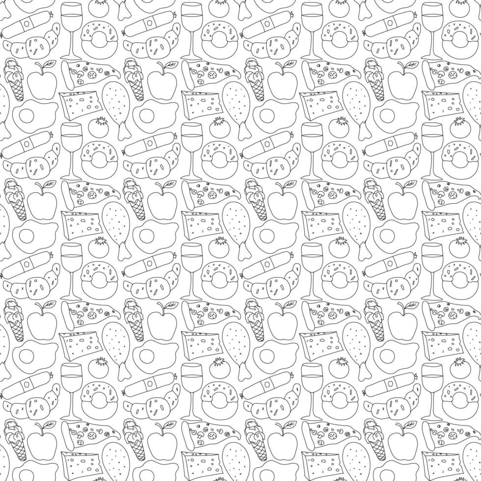 Seamless food pattern. Doodle food background. Food illustration vector