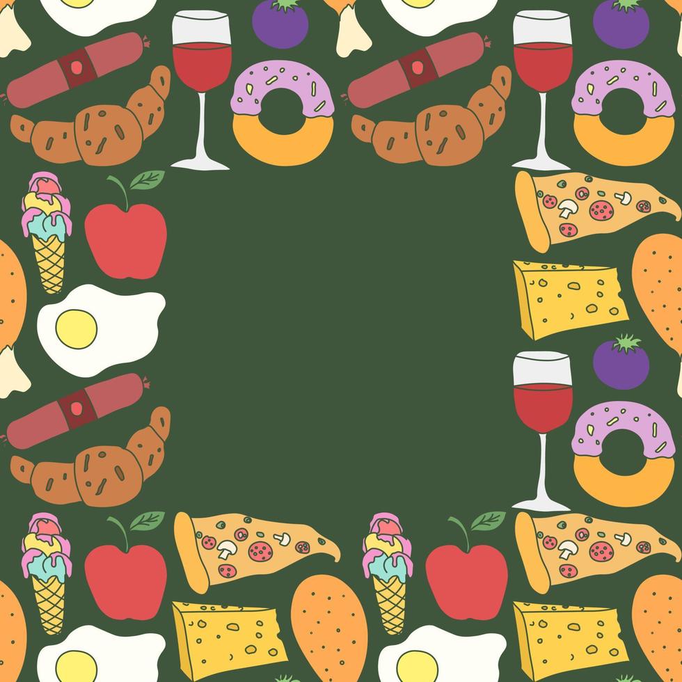 Vector food background with place for text. Doodle food illustration