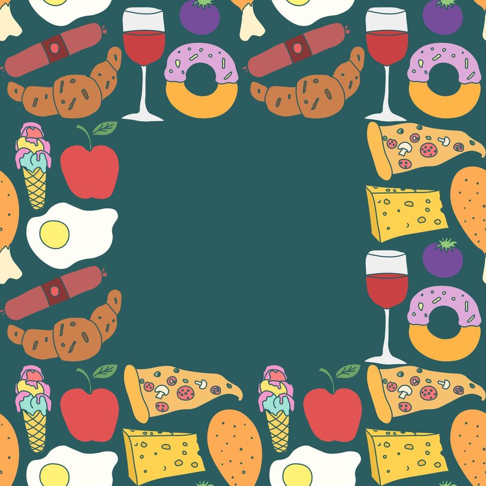 Vector food background with place for text. Doodle food illustration