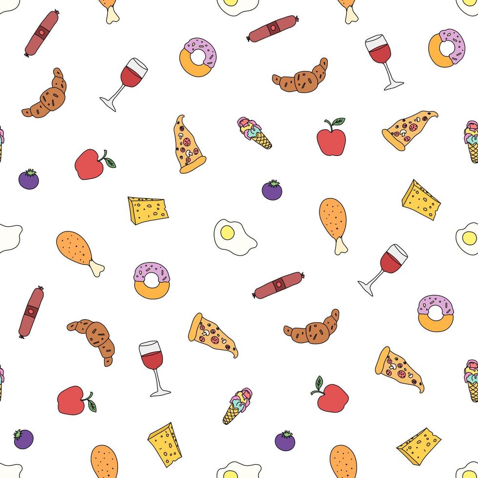 Seamless food pattern. Doodle food background. Food illustration vector