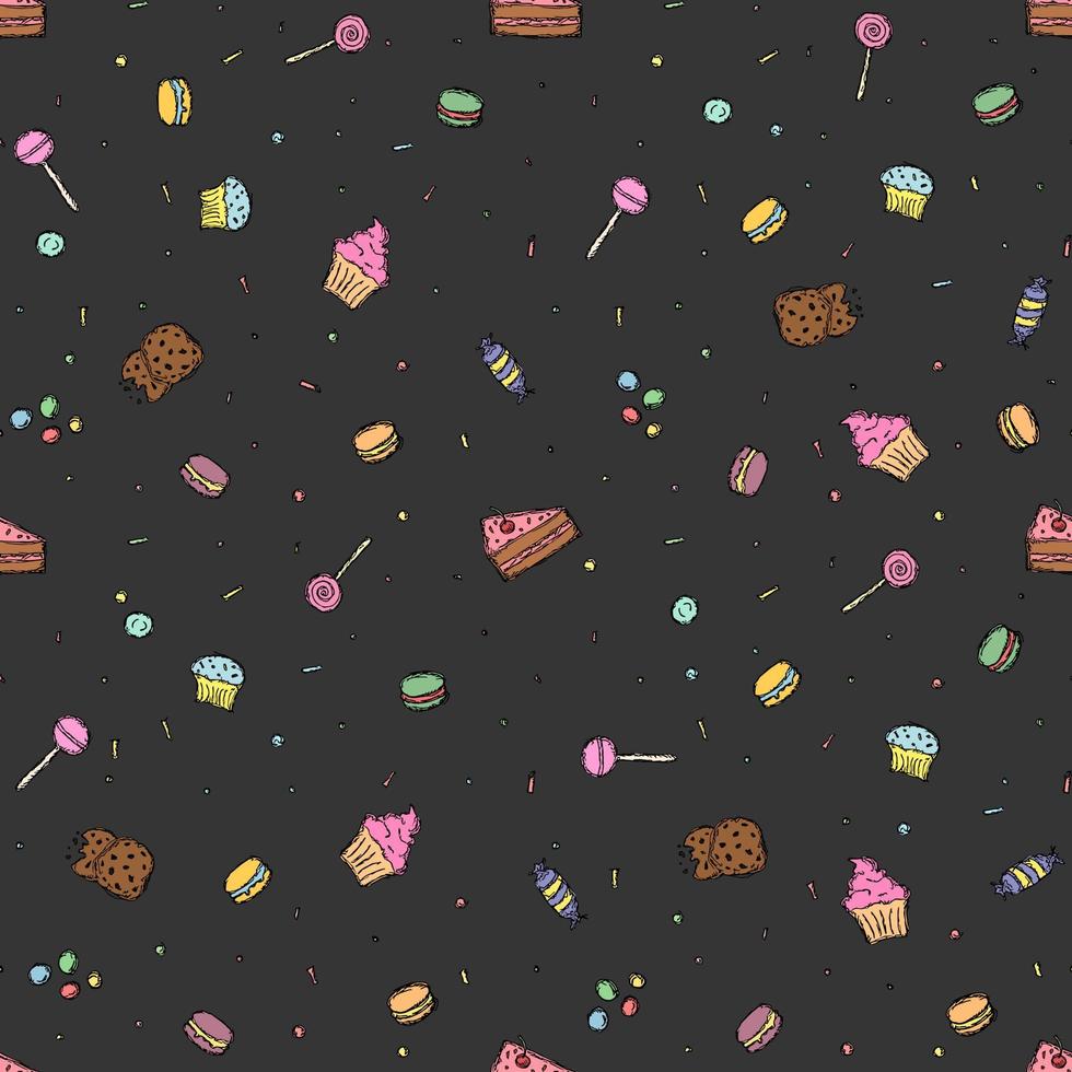 Seamless candy pattern. Sweets and candy background. Doodle vector illustration with sweets and candy icons