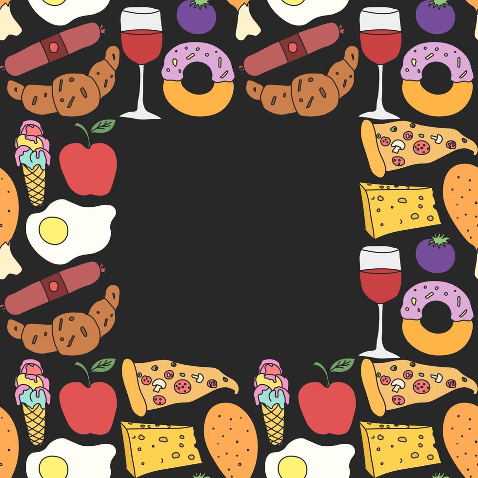 Vector food background with place for text. Doodle food illustration