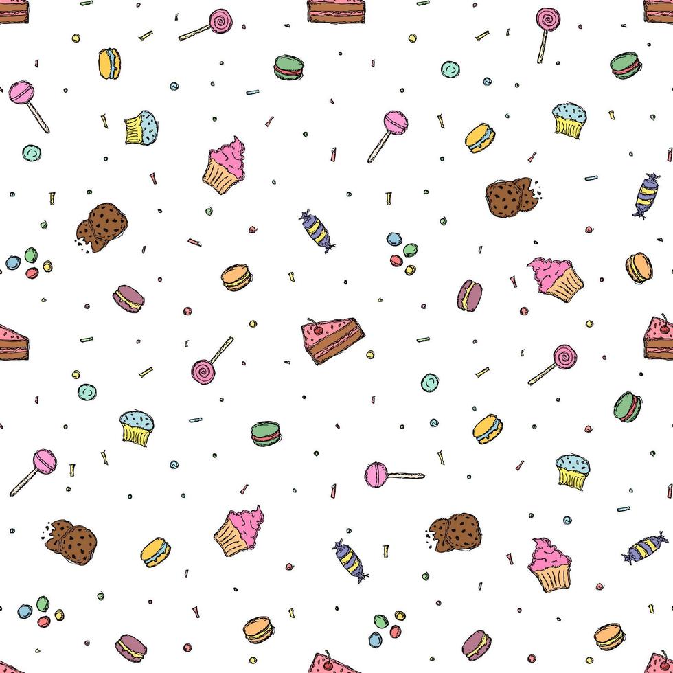 Seamless candy pattern. Sweets and candy background. Doodle vector illustration with sweets and candy icons