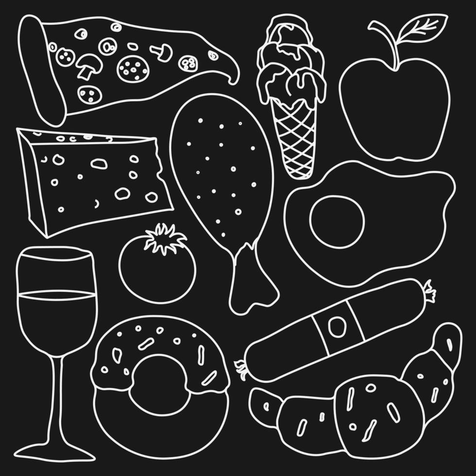 Cartoon food icons. Vector food background