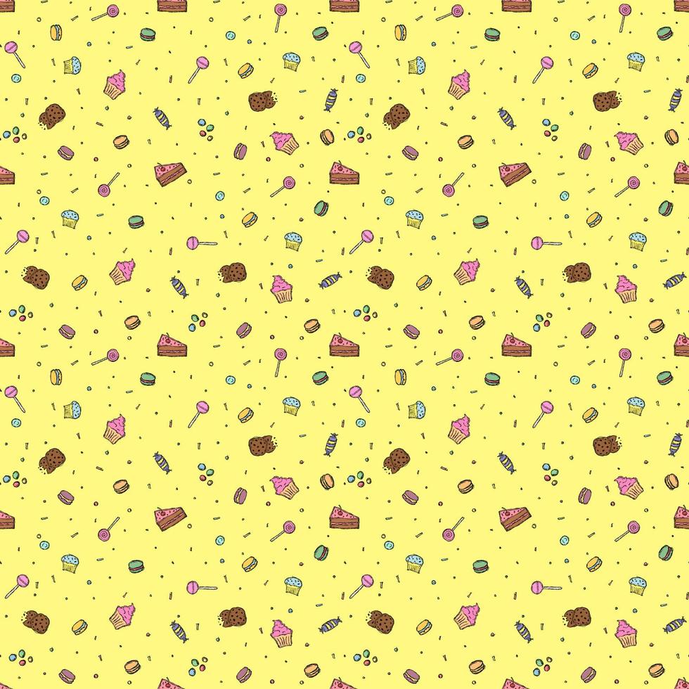 Seamless candy pattern. Sweets and candy background. Doodle vector illustration with sweets and candy icons