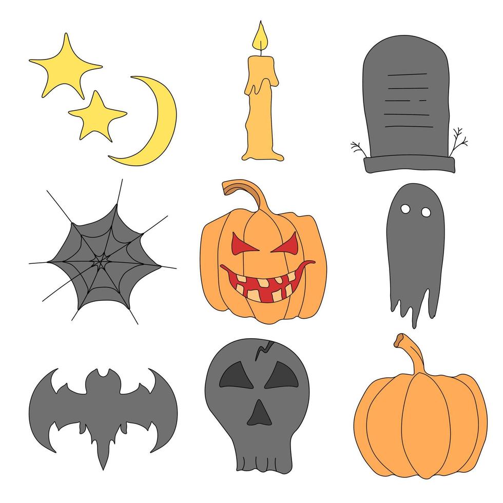 iconos vectoriales de Halloween. garabato, halloween, vector, plano de fondo vector