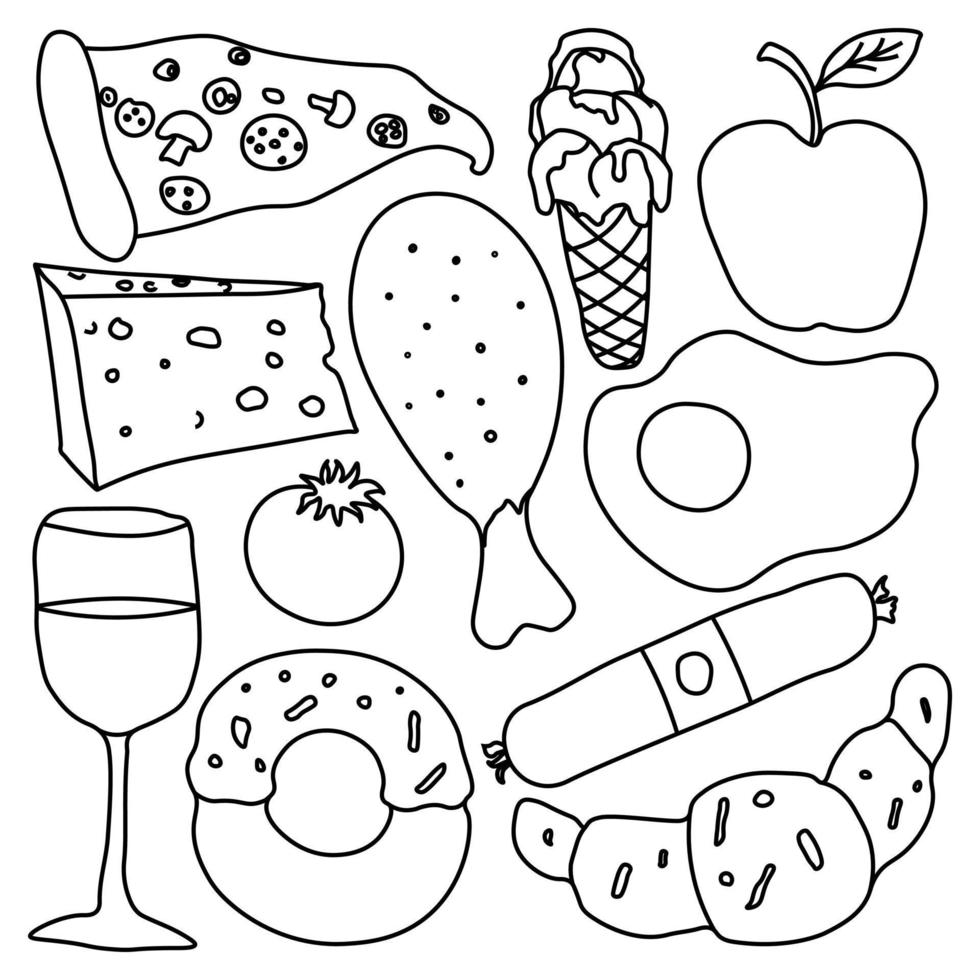 Cartoon food icons. Vector food background