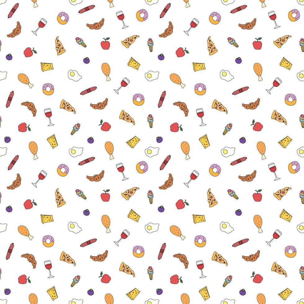 Seamless food pattern. Doodle food background. Food illustration vector