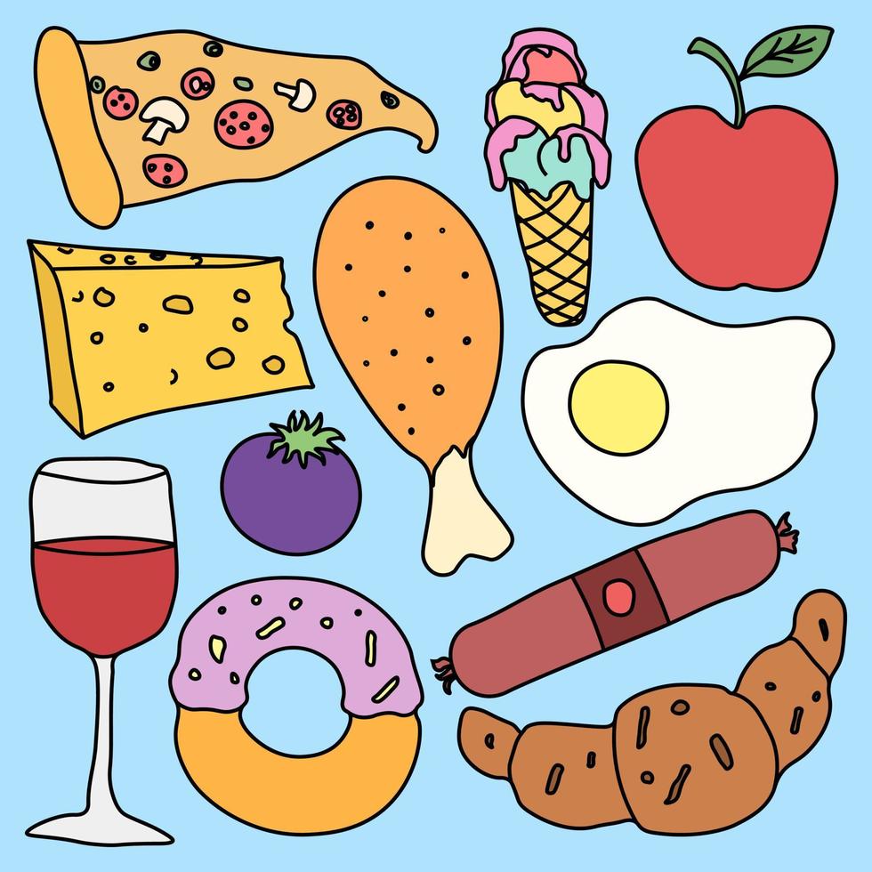 Cartoon food icons. Vector food background