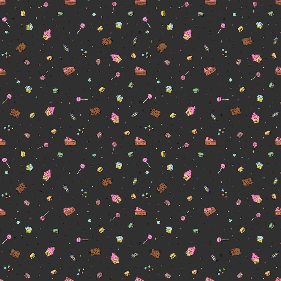 Seamless candy pattern. Sweets and candy background. Doodle vector illustration with sweets and candy icons