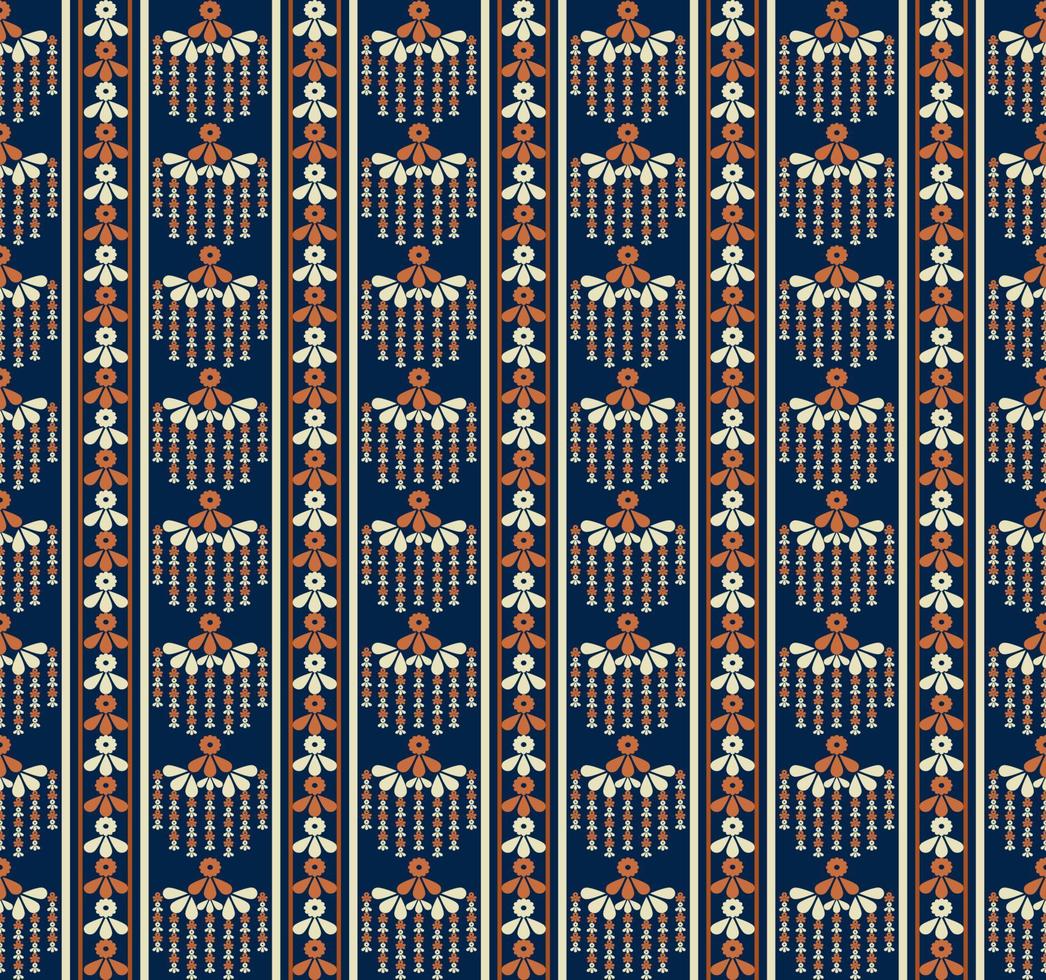 rayas de forma floral geométrica de color vintage patrón sin costuras sobre fondo azul. uso para telas, textiles, elementos de decoración de interiores, tapicería, envoltura. vector