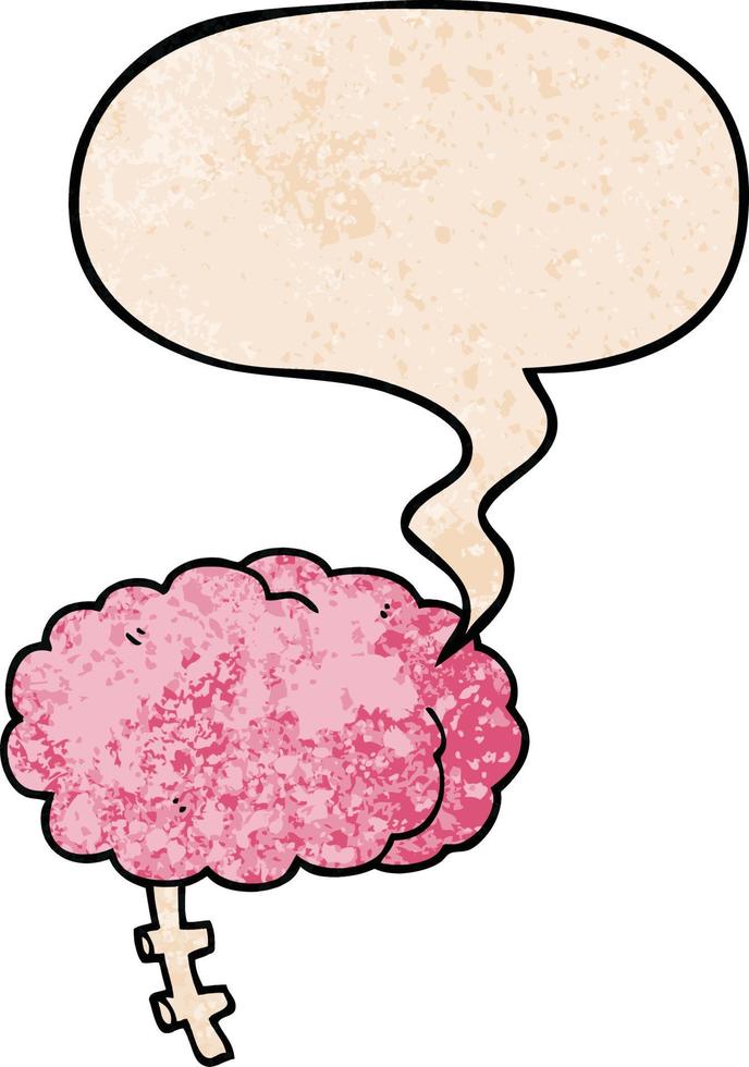cartoon brain and speech bubble in retro texture style vector