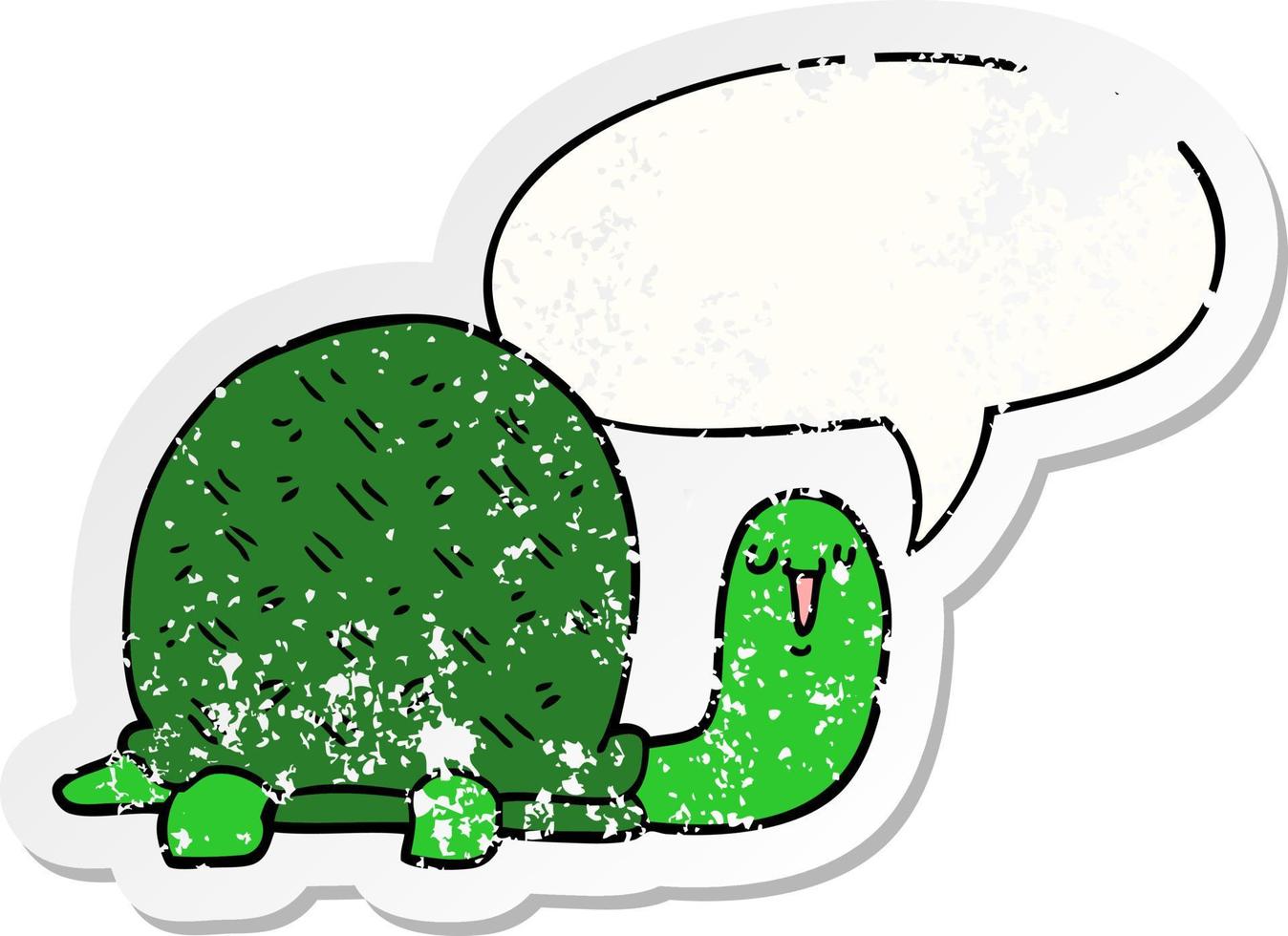 cute cartoon turtle and speech bubble distressed sticker vector