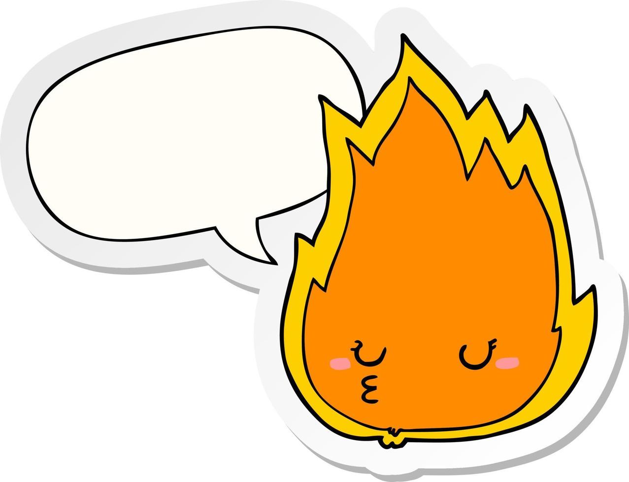 cute cartoon fire and speech bubble sticker vector