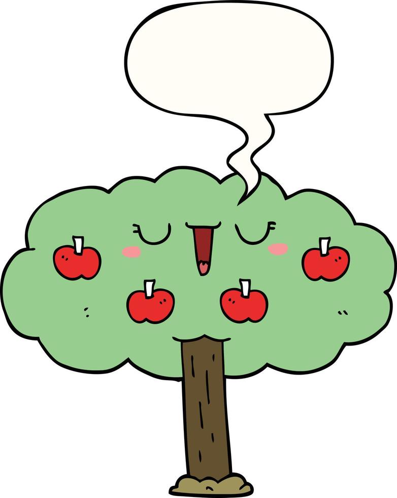 cartoon apple tree and speech bubble vector