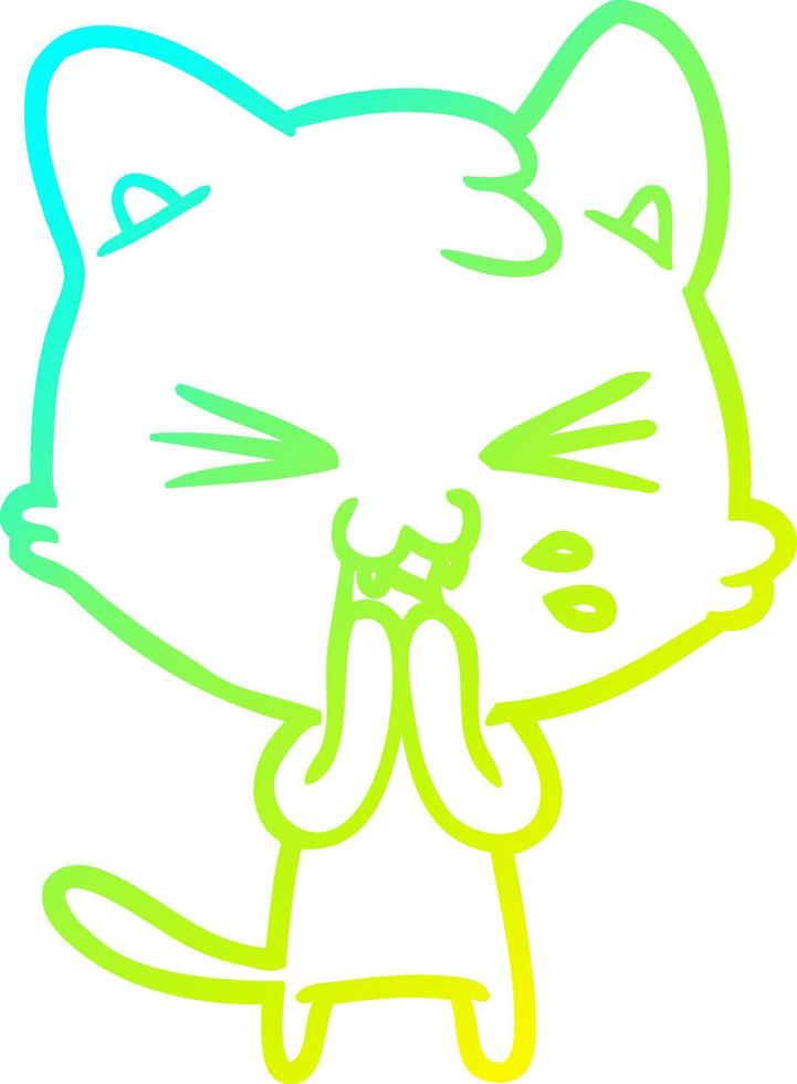 línea de gradiente frío dibujo gato de dibujos animados silbido vector