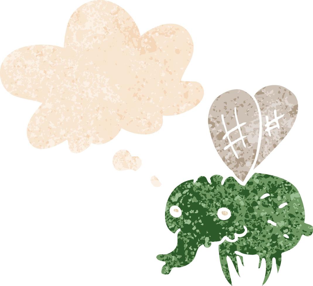 cartoon fly and thought bubble in retro textured style vector