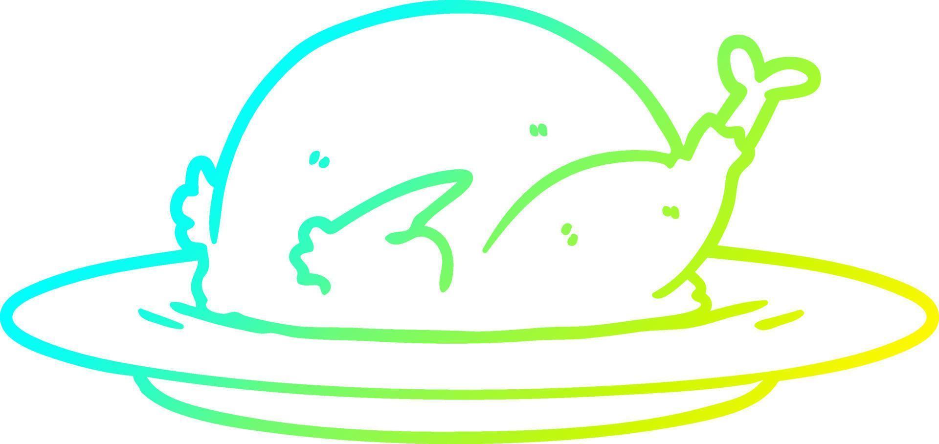 cold gradient line drawing cartoon cooked turkey vector