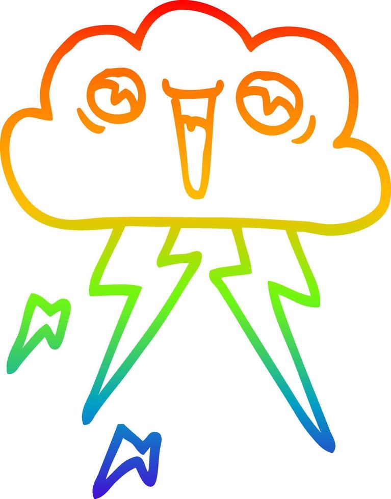 rainbow gradient line drawing cartoon lightening cloud vector