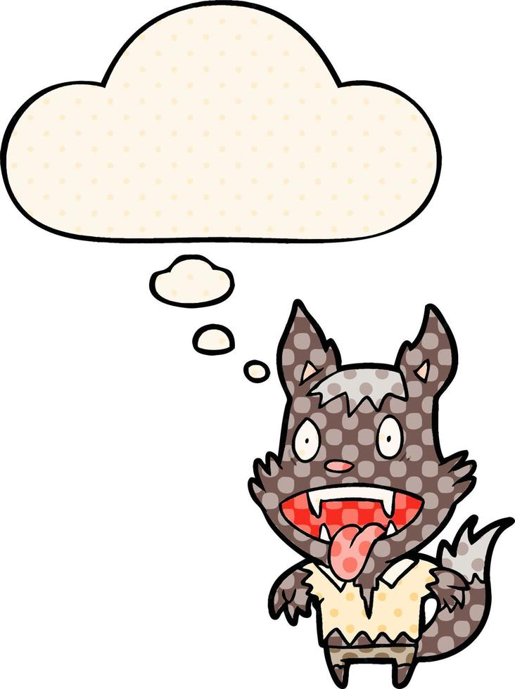 cartoon werewolf and thought bubble in comic book style vector