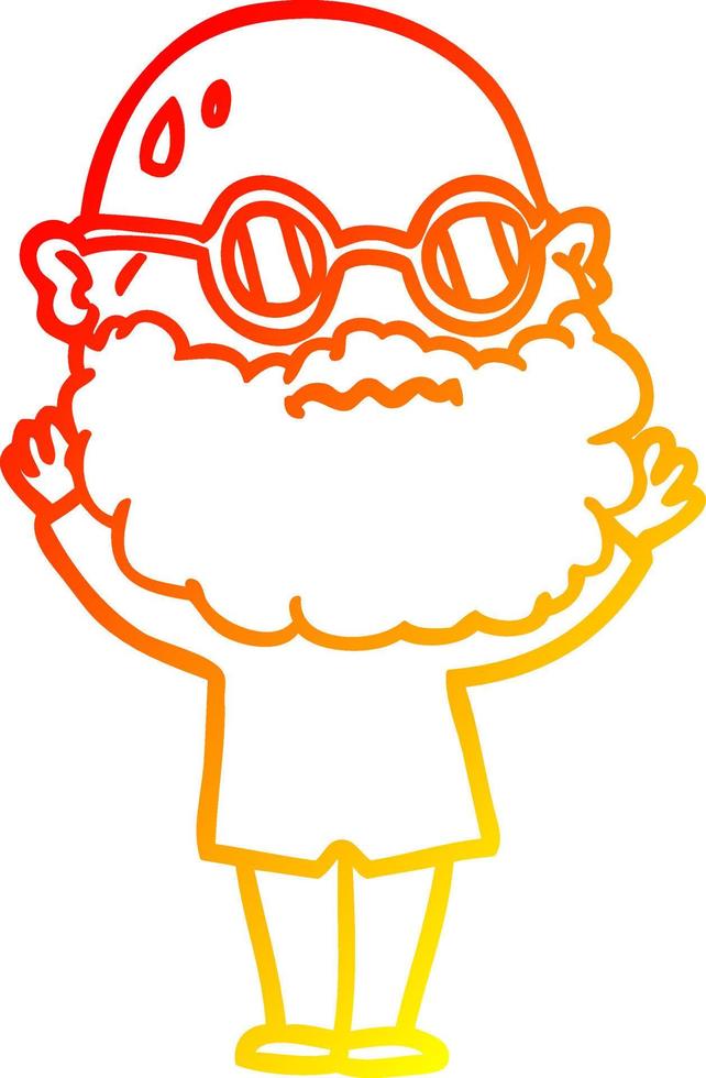warm gradient line drawing cartoon worried man with beard and spectacles vector