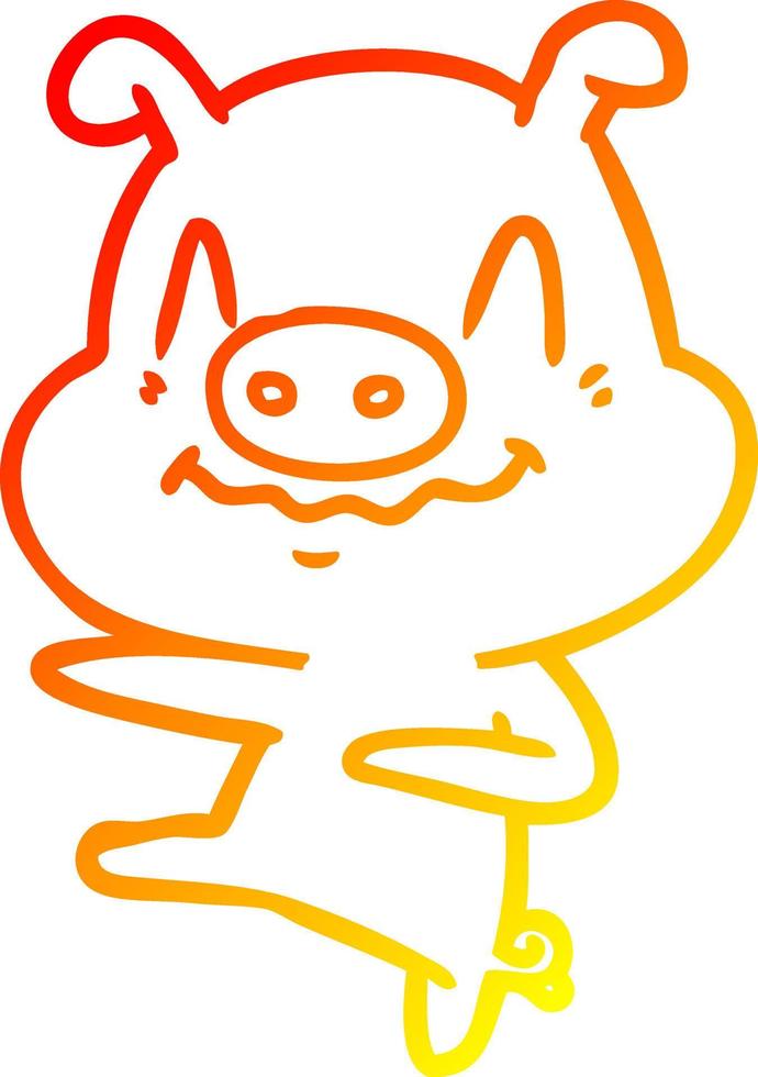 warm gradient line drawing nervous cartoon pig dancing vector