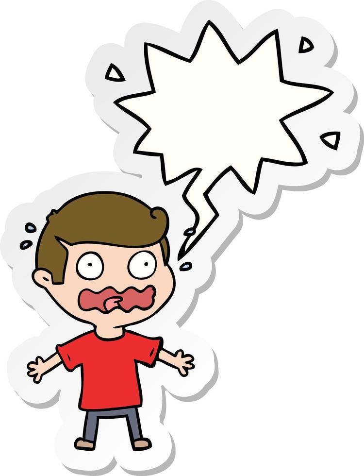 cartoon man totally stressed out and speech bubble sticker vector