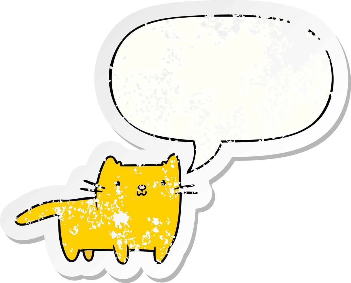 cartoon cat and speech bubble distressed sticker vector