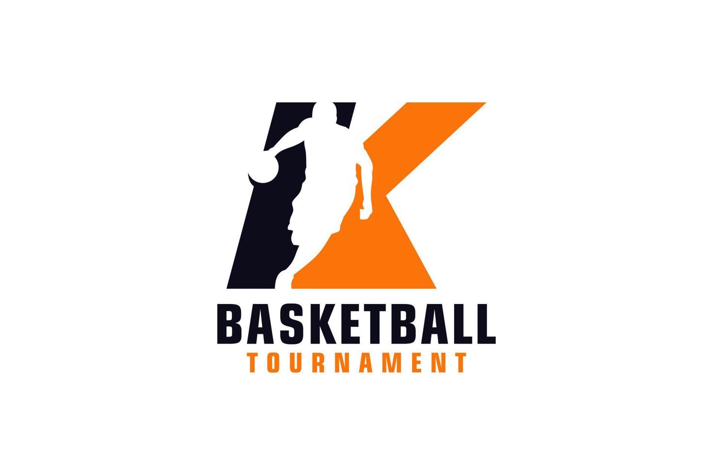 letra k con diseño de logotipo de baloncesto. elementos de plantilla de diseño vectorial para equipo deportivo o identidad corporativa. vector