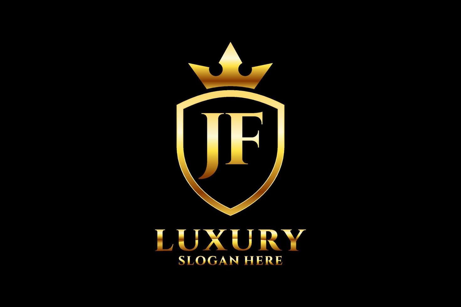 initial JF elegant luxury monogram logo or badge template with scrolls and royal crown - perfect for luxurious branding projects vector