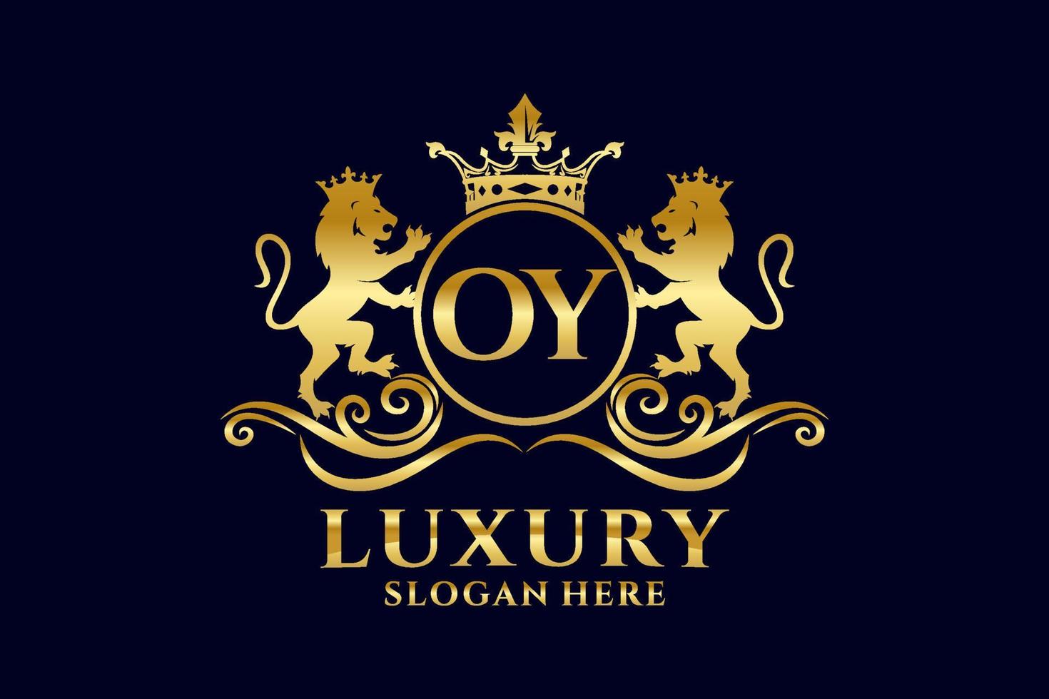 Initial OY Letter Lion Royal Luxury Logo template in vector art for luxurious branding projects and other vector illustration.