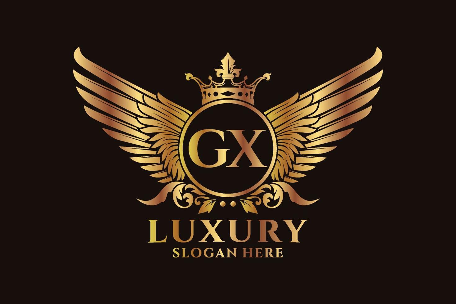 Luxury royal wing Letter GX crest Gold color Logo vector, Victory logo, crest logo, wing logo, vector logo template.