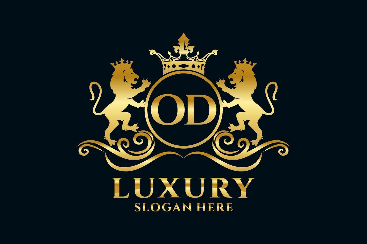 Initial OD Letter Lion Royal Luxury Logo template in vector art for luxurious branding projects and other vector illustration.