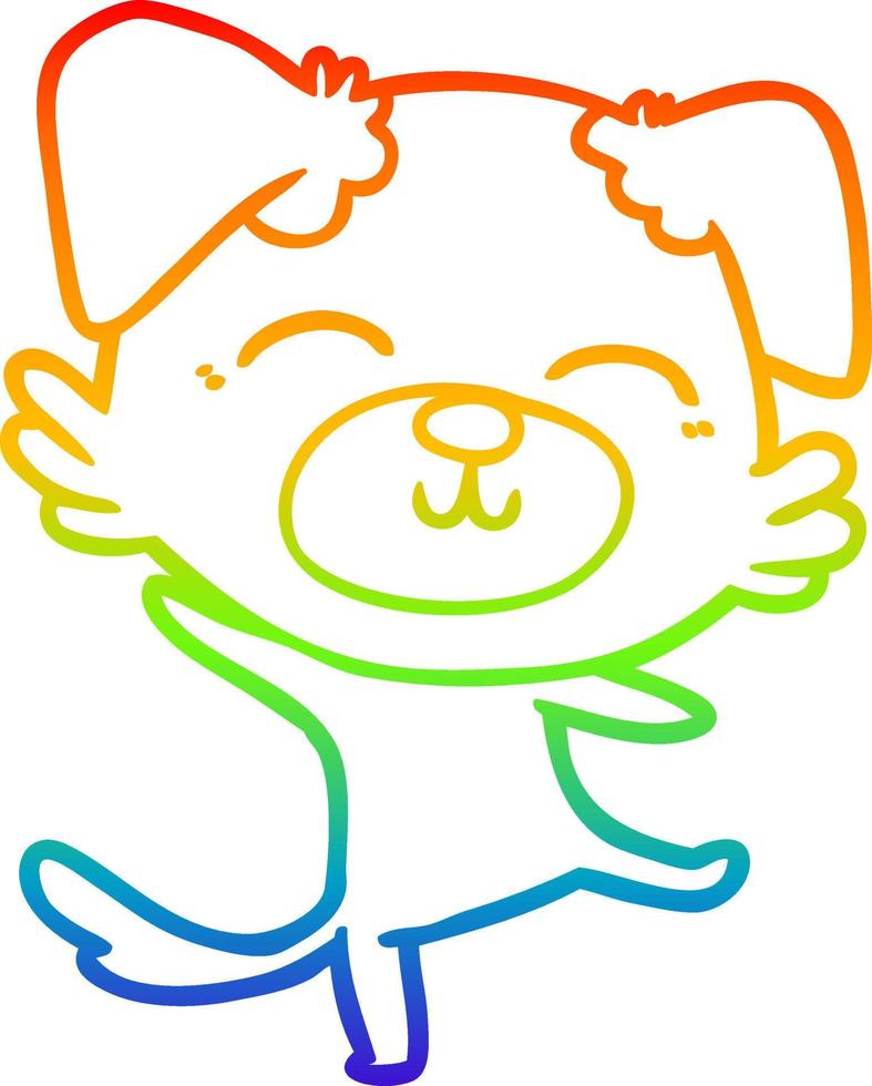 rainbow gradient line drawing cartoon dog doing a happy dance vector