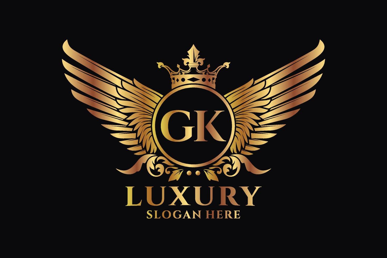 Luxury royal wing Letter GK crest Gold color Logo vector, Victory logo, crest logo, wing logo, vector logo template.