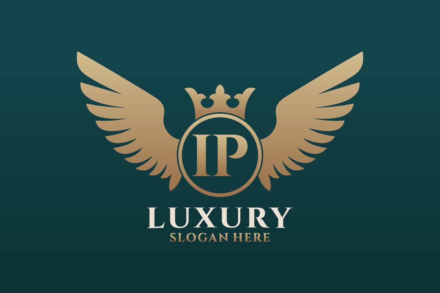 Luxury royal wing Letter IP crest Gold color Logo vector, Victory logo, crest logo, wing logo, vector logo template.