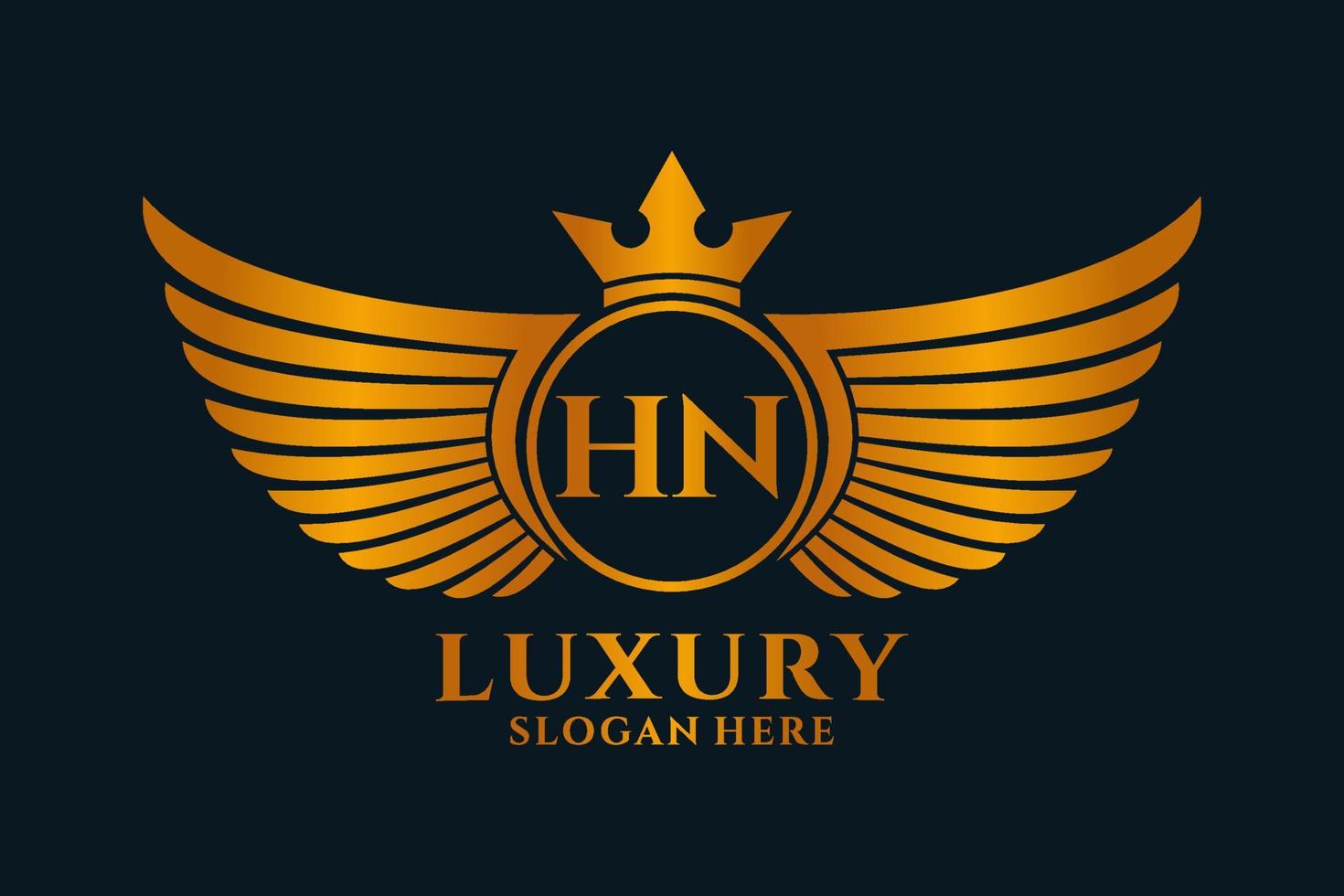 Luxury royal wing Letter HN crest Gold color Logo vector, Victory logo, crest logo, wing logo, vector logo template.