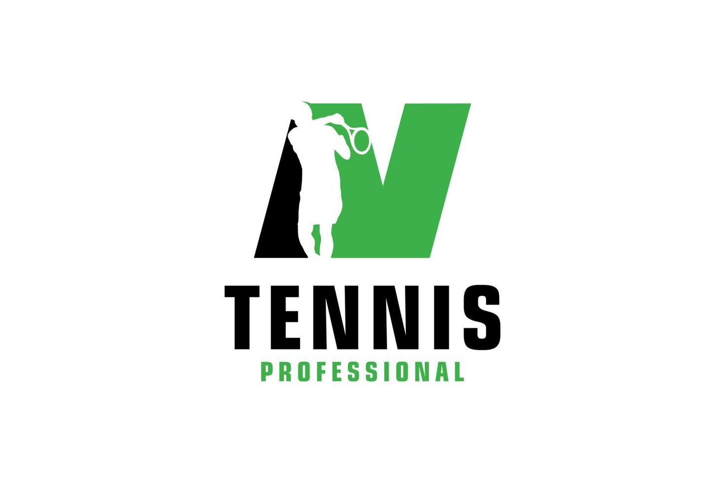 letra n con diseño de logotipo de silueta de jugador de tenis. elementos de plantilla de diseño vectorial para equipo deportivo o identidad corporativa. vector