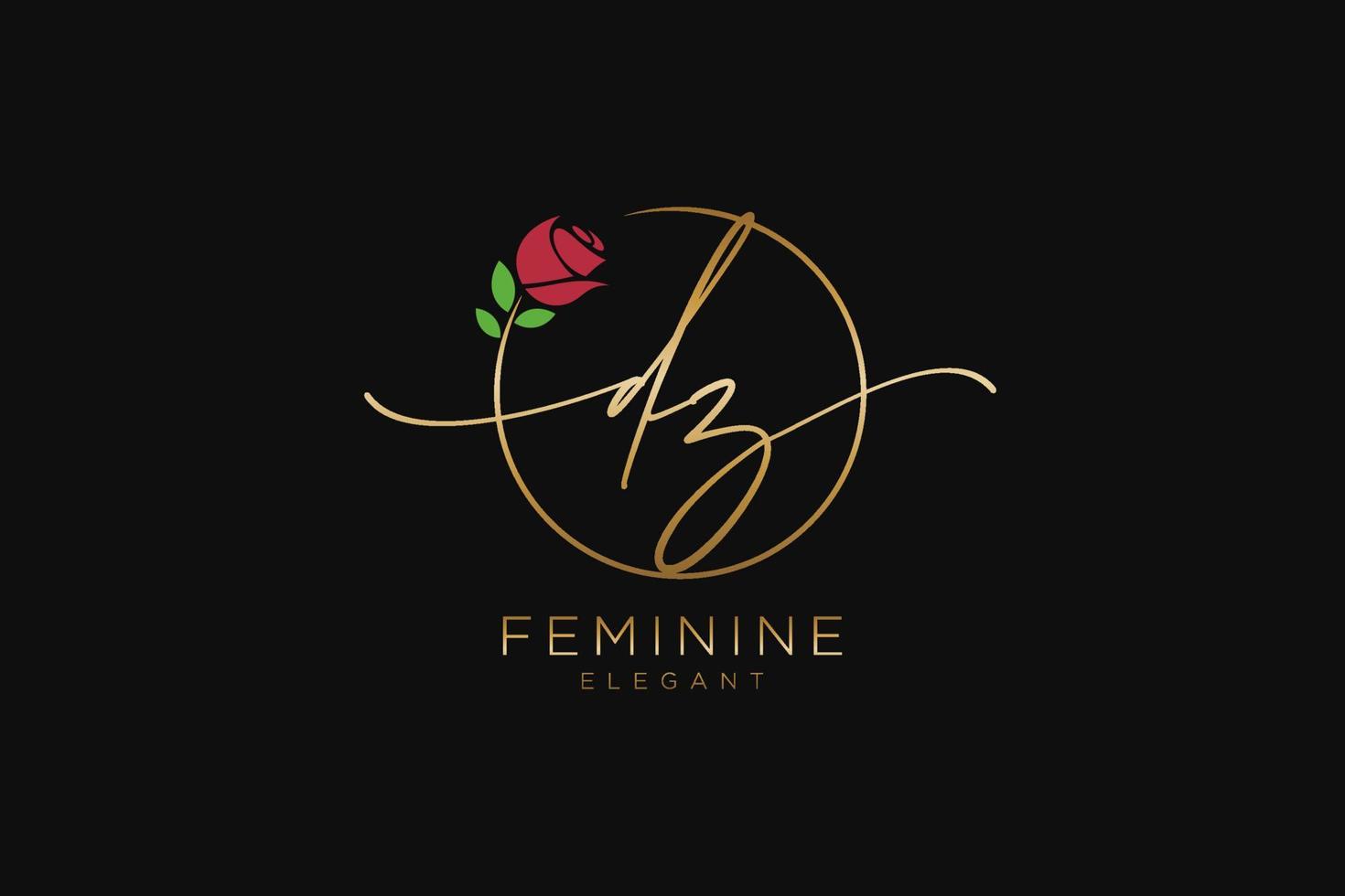 initial DZ Feminine logo beauty monogram and elegant logo design, handwriting logo of initial signature, wedding, fashion, floral and botanical with creative template. vector