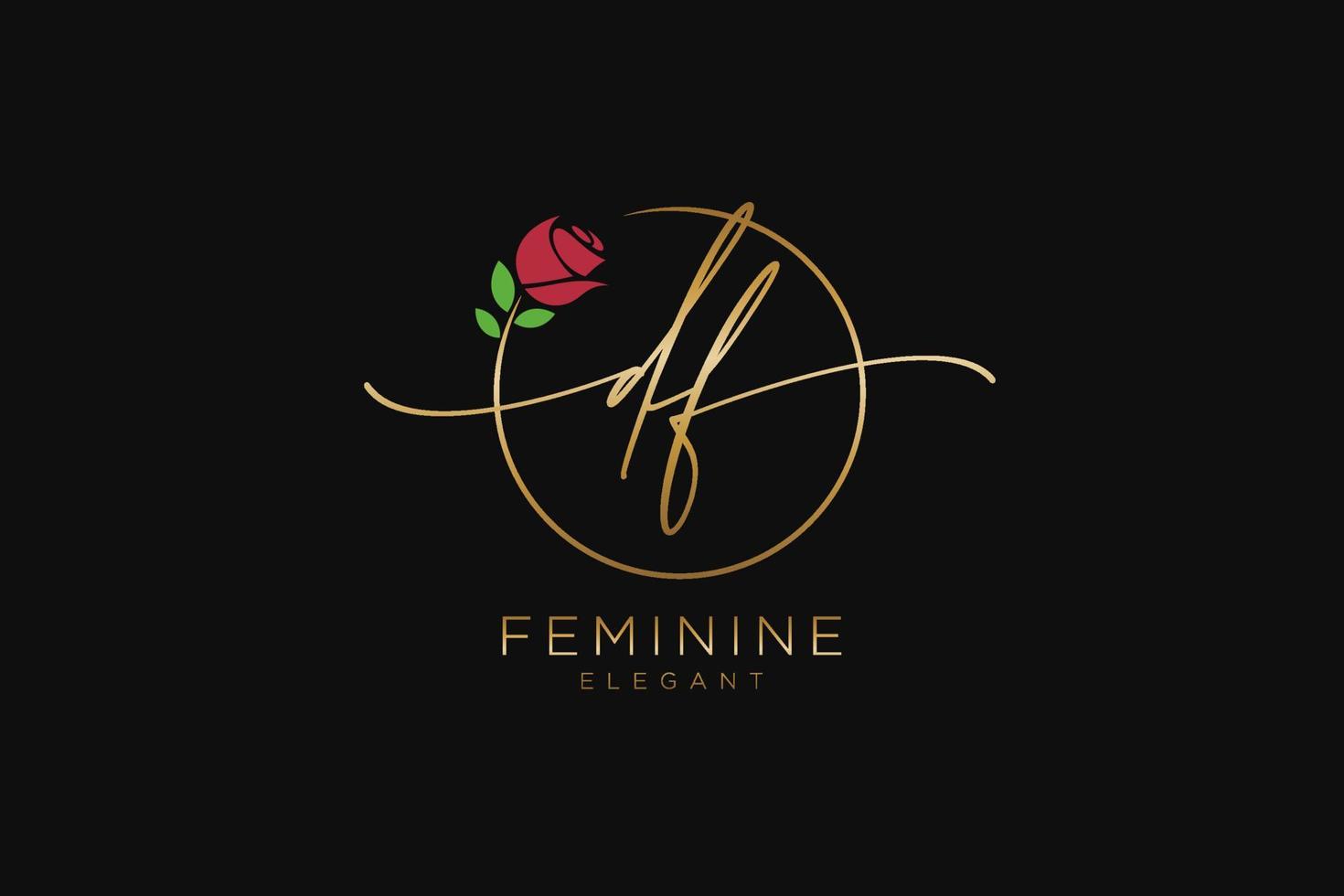 initial DF Feminine logo beauty monogram and elegant logo design, handwriting logo of initial signature, wedding, fashion, floral and botanical with creative template. vector