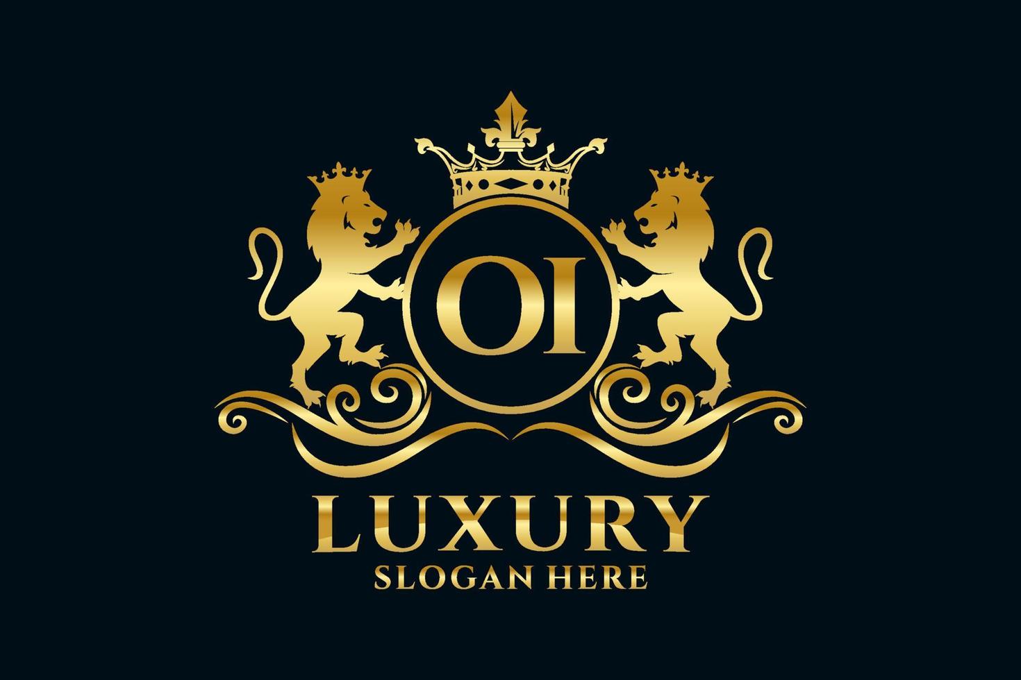 Initial OI Letter Lion Royal Luxury Logo template in vector art for luxurious branding projects and other vector illustration.