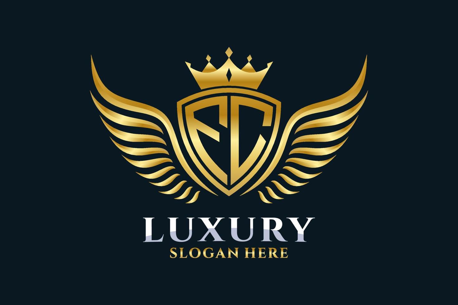 Luxury royal wing Letter FC crest Gold color Logo vector, Victory logo, crest logo, wing logo, vector logo template.