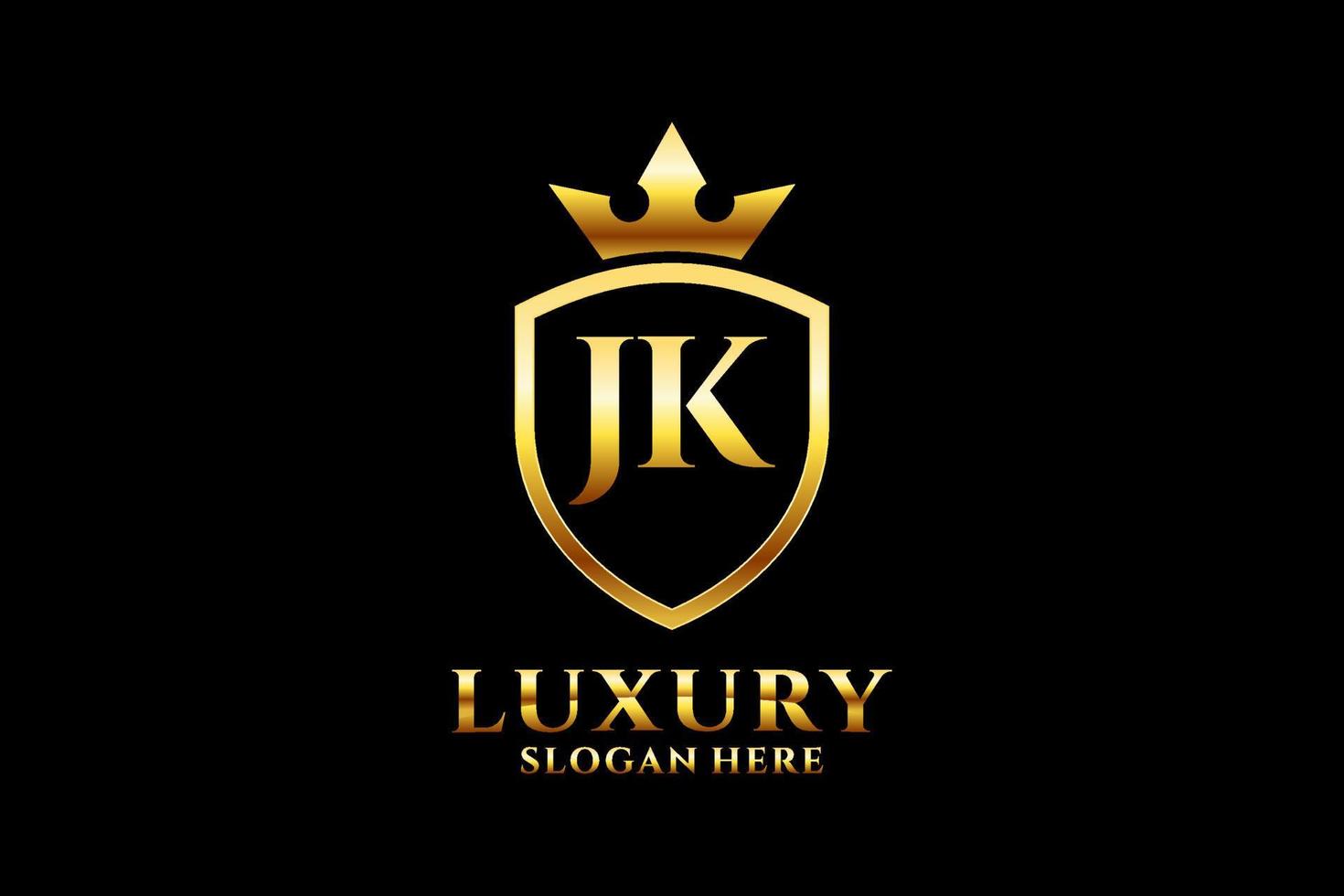 initial JK elegant luxury monogram logo or badge template with scrolls and royal crown - perfect for luxurious branding projects vector