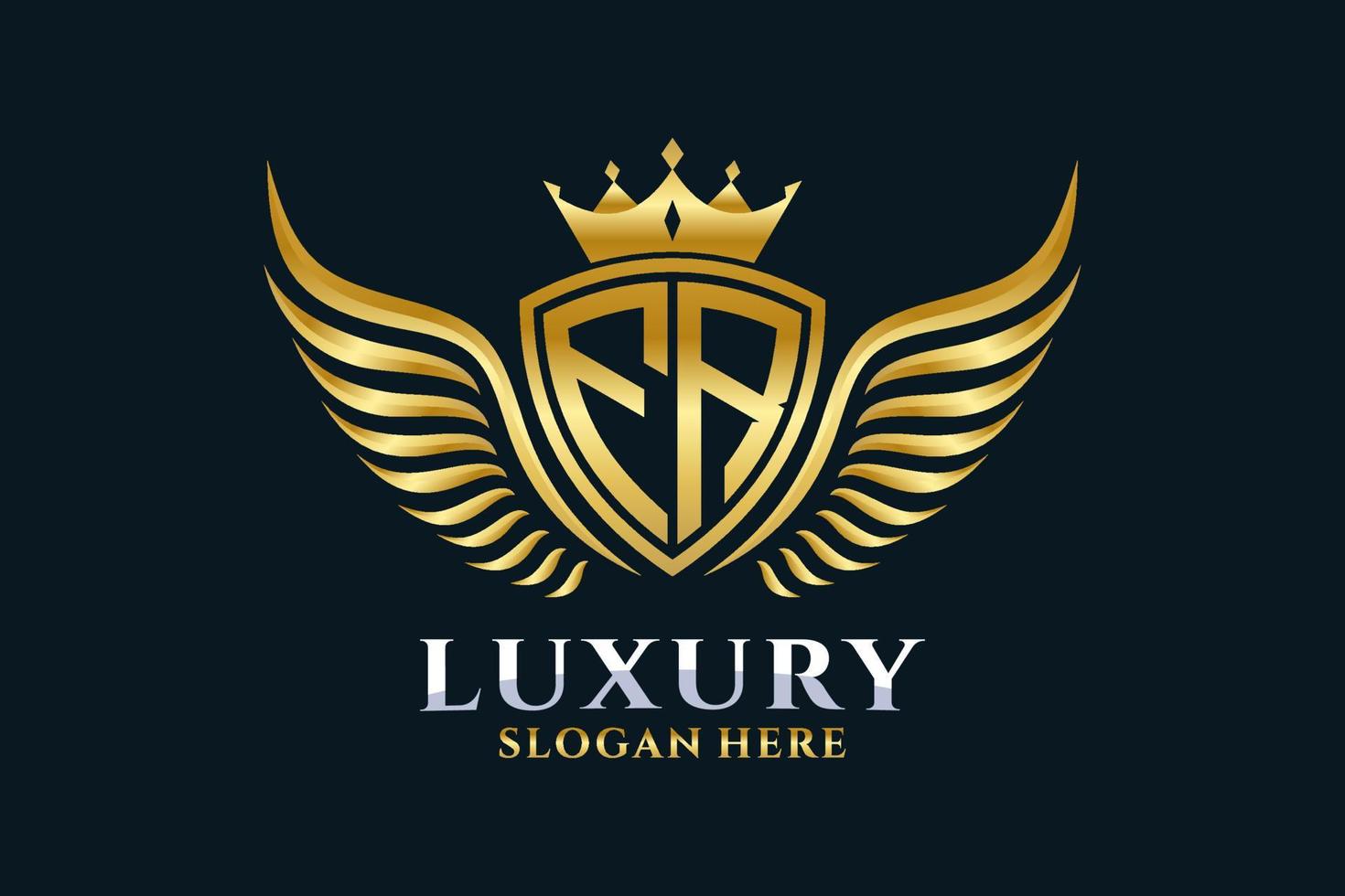Luxury royal wing Letter FR crest Gold color Logo vector, Victory logo, crest logo, wing logo, vector logo template.
