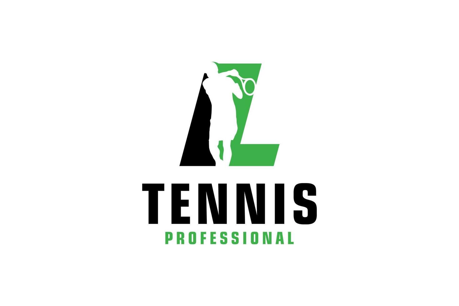 letra l con diseño de logotipo de silueta de jugador de tenis. elementos de plantilla de diseño vectorial para equipo deportivo o identidad corporativa. vector